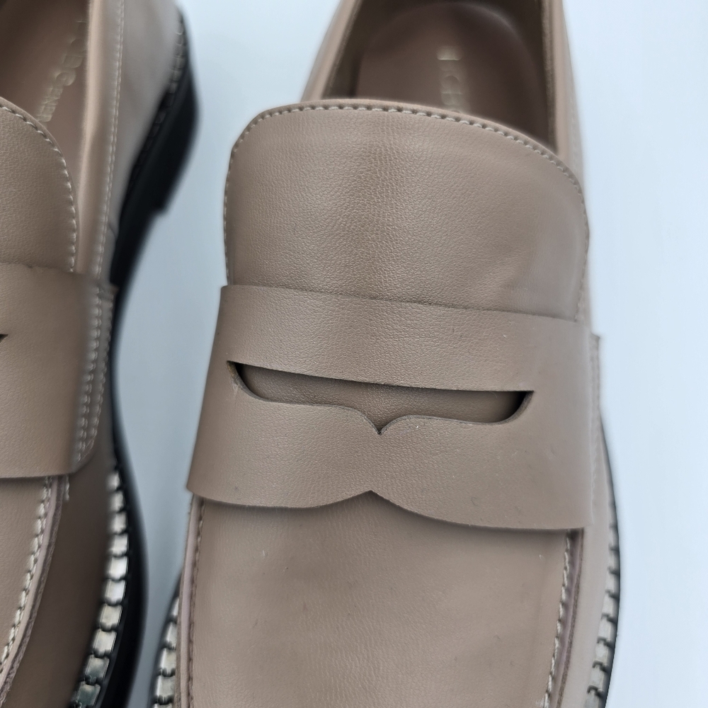 BCBGeneration Taupe Leather Loafers with Chain-Trim Sole - Picture 6 of 16